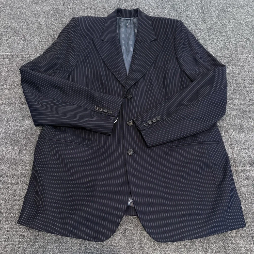 Ermenegildo ZEGNA Trofeo Blue Wool Lined Pinstripe Coat Blazer‎ Jacket Men Sz 45